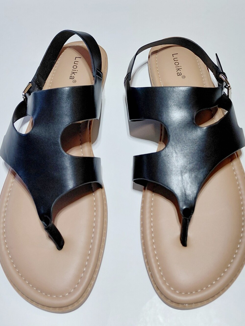 LUOIKA Women's Black Wide Width Flip Flop Casual Strappy Sandals - Size 11.5 XW
